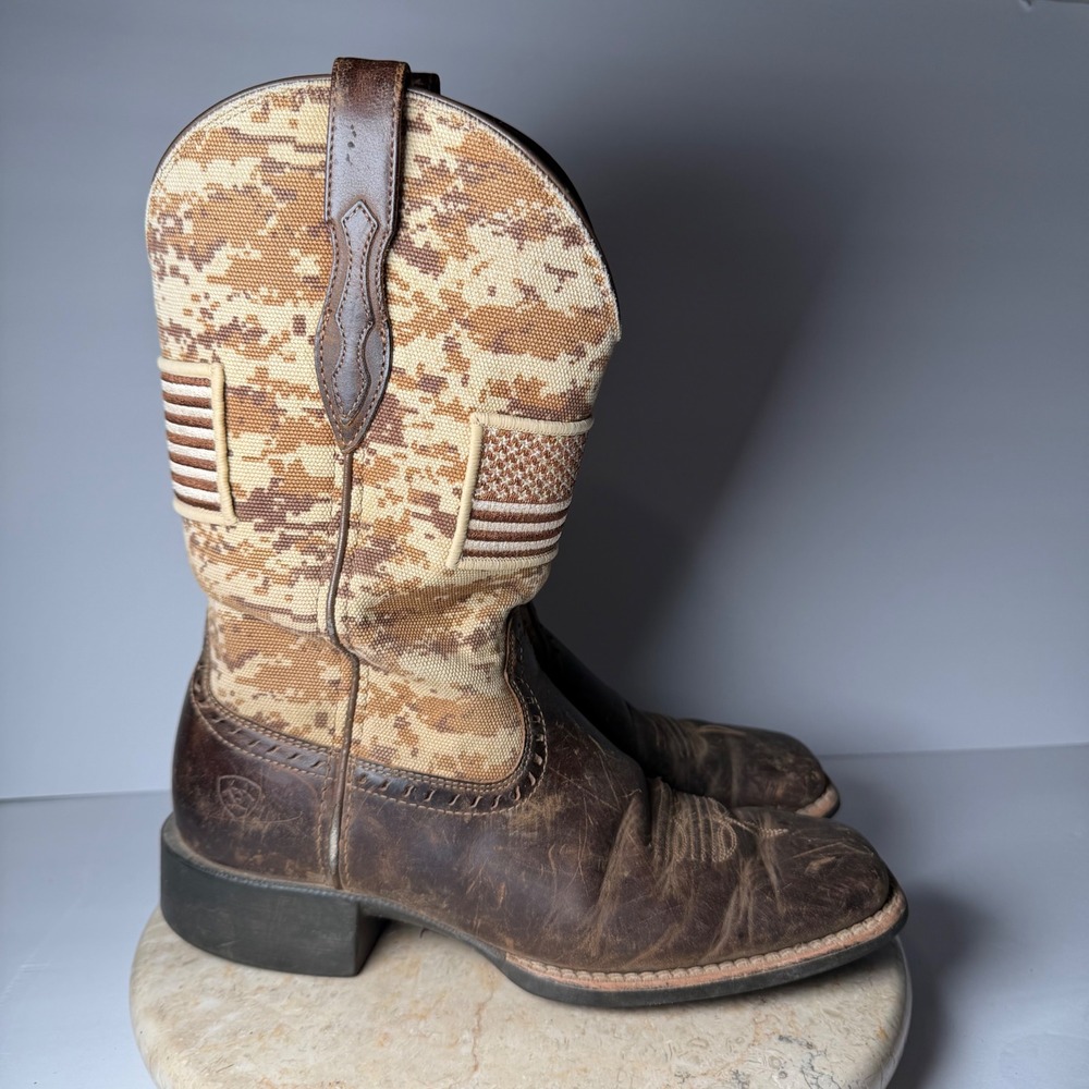 Ariat Round Up Patriot Western Boots 8B Brown Digi Camo American Flag 10023368